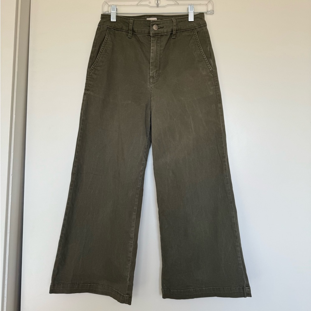 Green Stretch Wide-Leg Crop Pant